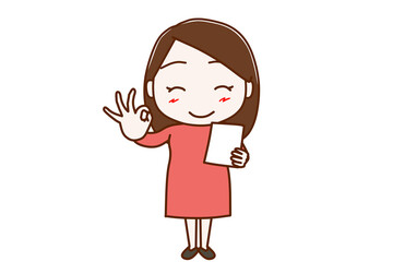 書類が完成してバッチリの手をする女性