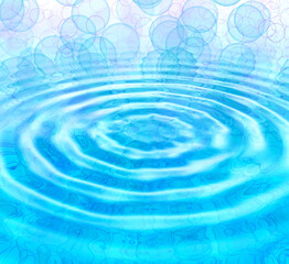 Blue abstract background with water ripples and bubbles
