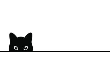 Cat peeping on you. Black cat looking from under the surface. Symbol pet. Vector illustration