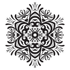 Mandala. Snowflake. Black and white vector illustration