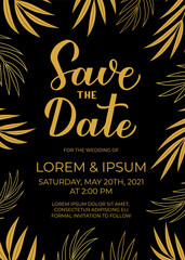 Save the date card template. Black and gold invitation. Minimalist geometric design birthday party invite. Vector illustration
