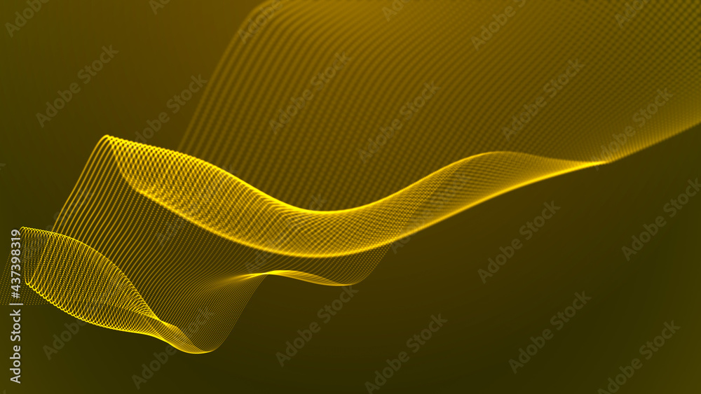 Poster abstract digital background. futuristic wave of dots and weave lines. digital technology. 3d renderi