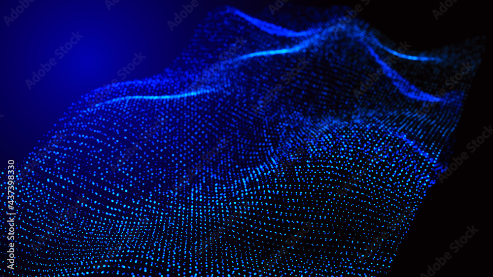 Poster abstract digital background. futuristic wave of dots and weave lines. digital technology. 3d renderi