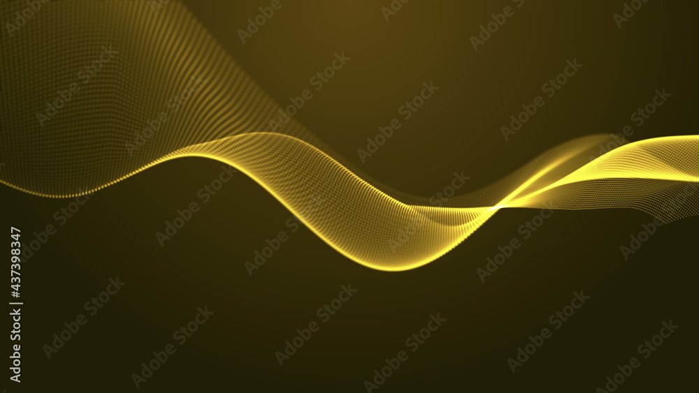 Poster abstract digital background. futuristic wave of dots and weave lines. digital technology. 3d renderi
