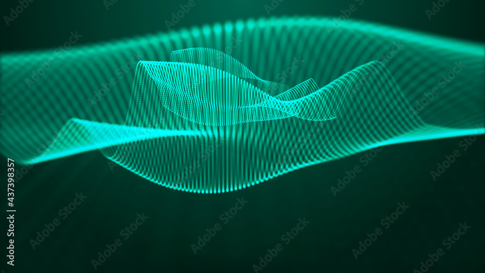 Poster abstract digital background. futuristic wave of dots and weave lines. digital technology. 3d renderi