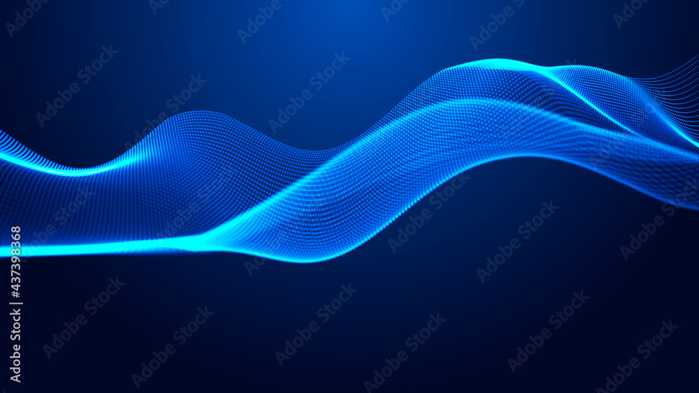 Poster abstract digital background. futuristic wave of dots and weave lines. digital technology. 3d renderi