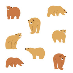 Obraz premium Vector set of cute drawn bears. Bears in different poses. Beige bear, brown bear. A family of bears, a flock of bears. Bear pattern. Coloring book, textiles, wallpaper, cartoon.
