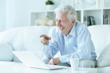  senior man using laptop  at home