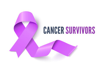 Cancer survivors awareness day banner. Realistic vector lavender awareness ribbon