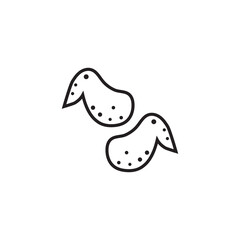 Black flat line vector icon for bowl with boiled rice and chopsticks on white background