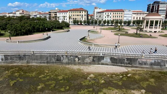 Amazing aerial view of Livorno and Mascagni Terrace, famous town of Tuscany