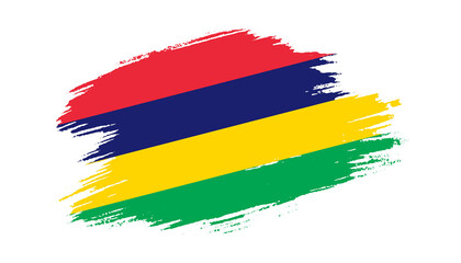 Patriotic of Mauritius flag in brush stroke effect on white background