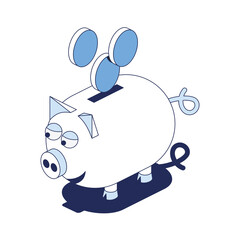 Pig bank money coins. Vector 3d line isometric, color web icons, new flat style. Creative design idea for infographics.