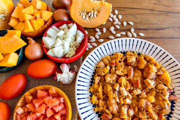 Homemade pumpkin stew. Healthy food top view.