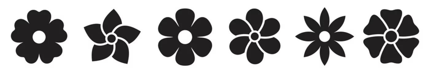 Deurstickers Flower icon set, black Flower isolated on white, vector illustration © Graficriver