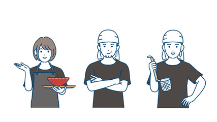 ラーメン屋　店員　スタッフ　男女　イラスト素材