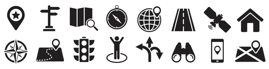 Navigation icon set, Location icon , Map pointer symbol, Vector illustration - obrazy, fototapety, plakaty