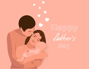 father's day card, vector illustration of family with baby