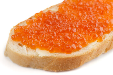 Bread with red salmon roe