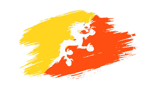 Patriotic of Bhutan flag in brush stroke effect on white background