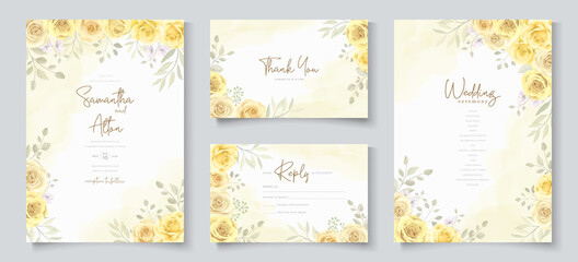 Naklejka na ściany i meble Elegant wedding invitation template with yellow floral theme