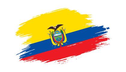 Patriotic of Ecuador flag in brush stroke effect on white background - obrazy, fototapety, plakaty