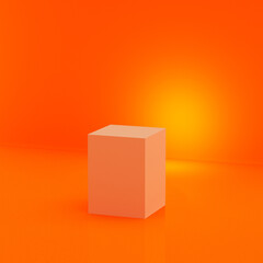 product placement square - orange square in minimal scene with orange background