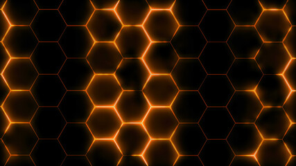 3D rendering of abstract futuristic hexagonal mesh with light effects