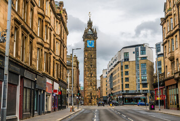 A view towards the Glasgow Gross intersection in Glasgow on a summers day