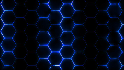 3D rendering of abstract futuristic hexagonal mesh with light effects