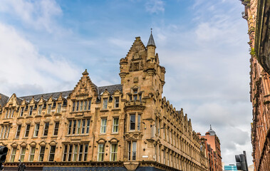 Fototapeta premium A view of Victorian Gothic buildings in Glasgow on a summers day