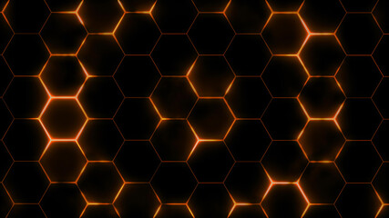 3D rendering of abstract futuristic hexagonal mesh with light effects