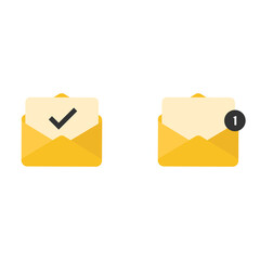 Set of Yellow mail sign icon or envelope icons on a white background. Message icon. Vector illustration