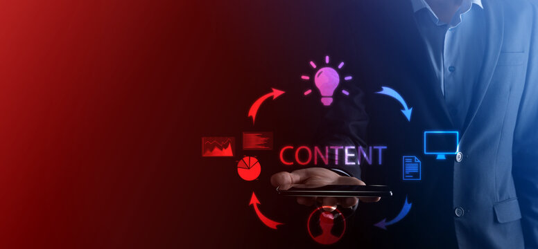Content marketing cycle - creating, publishing, distributing content for a targeted audience online and analysis.