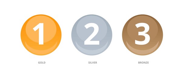Vector set of gold, silver, bronze awards in the form of glossy balls