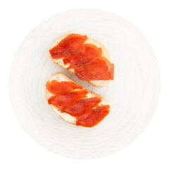 Sandwiches with smoked trout isolated on white