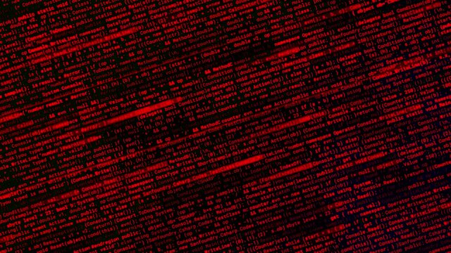 Abstract running from left to right random lines of a computer code. Animation. Complex description of a computer program on a black background, seamless loop.