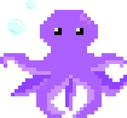 Pixel octopus. Isolated vector illustration in 8 bit style