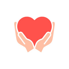 Heart with hands colorful icon. Human assistance and support symbol. Voluntary signs. St. Valentine Day concept. Vector isolated on white background