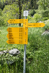 Wanderwegweiser ob Naters, Goms, Kanton Wallis, Schweiz