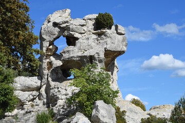 Strange limestone rock. Etrange rocher de calcaire. Massif des Alpilles, Provence, France