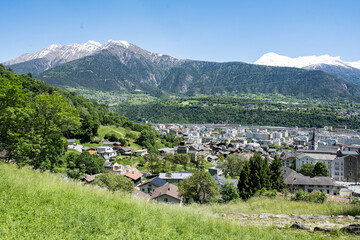 Fototapeta na wymiar Sicht auf Naters/Brig, Goms, Kanton Wallis, Schweiz