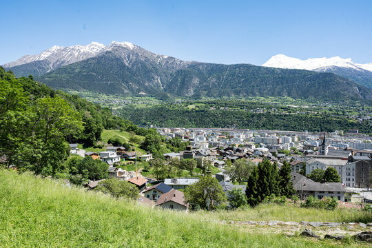 Sicht auf Naters/Brig, Goms, Kanton Wallis, Schweiz