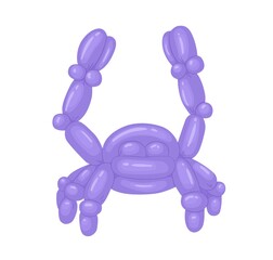 Realistic animal-shaped balloon, funny crab toy for children's birthday party. Twisted helium latex ballon. Colored flat vector illustration of childish object isolated on white background