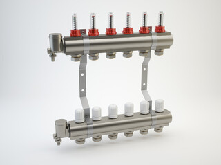 Element of the heating system - distributor. 3D illustration.
