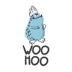 Baby print with monster: WOO BOO. Hand drawn graphic