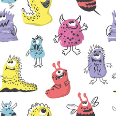 Cute monsters seamless pattern vector illustration