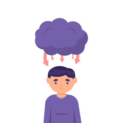 illustration of a boy who is sad because he gets a pressure or taunts from others. victim of bullying, depression, insecurity. stricken with trouble. flat style. vector people design