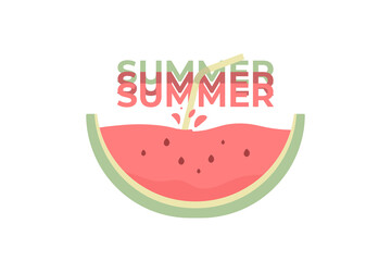 the concept of summer time, vacation time. welcome summer. illustration of watermelon, watermelon juice, straw. flat style. vector design. can be used for banner elements, posters, social media
