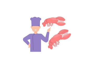 illustration of a cook or chef. restaurant clerks. chefs who specialize in seafood and lobster or prawn foods. job or profession. food business. flat style. vector design